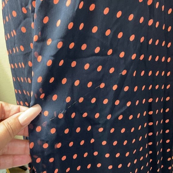 Navy & Orange Polka Dot Cowl Neck Midi Dress Sz 8 - Picture 4 of 10
